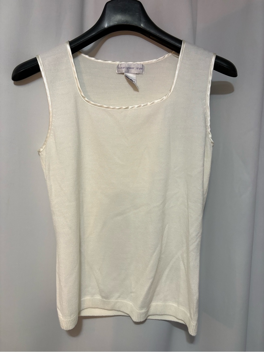 Susan Graver Cream Scoop Neck Sleeveless Knit Tank
